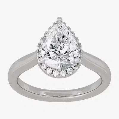 Modern Bride (h-i / Si1-si2) Womens 2 1/4 Ct. T.w. Lab Grown White Diamond 10k White Gold Pear Halo Engagement Ri In Neutral