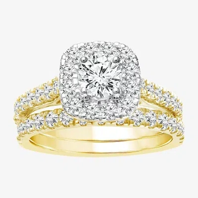 Modern Bride (h-i / Si1-si2) Womens 2 Ct. T.w. Lab Grown White Diamond 10k Or 14k Gold Cushion Side Stone Halo Br