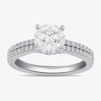 Modern Bride (h-i / Si1-si2) Womens 2 Ct. T.w. Lab Grown White Diamond 10k Or 14k Gold Round Side Stone Engagemen In Silver