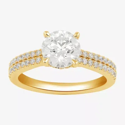 Modern Bride (h-i / Si1-si2) Womens 2 Ct. T.w. Lab Grown White Diamond 10k Or 14k Gold Round Side Stone Engagemen