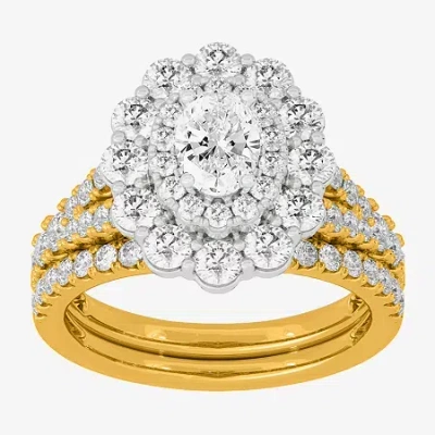 Modern Bride (h-i / Si1-si2) Womens 2 Ct. T.w. Lab Grown White Diamond 10k White Gold Oval Side Stone Halo Bridal