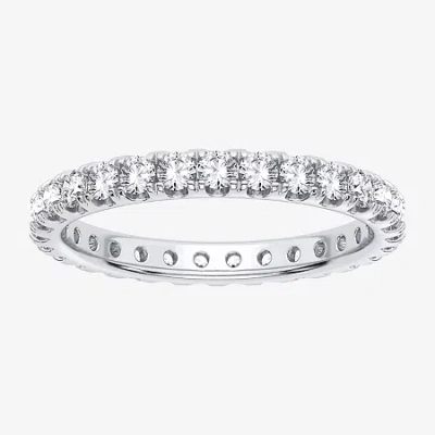 Modern Bride (h-i / Si1-si2) Womens 2mm 1 Ct. T.w. Lab Grown White Diamond 10k White Gold Eternity Wedding Band In Metallic