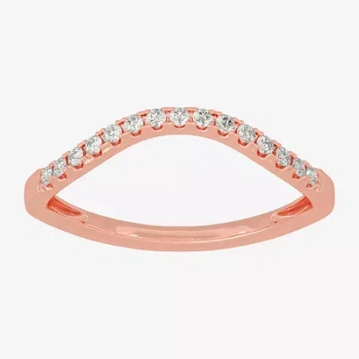 Modern Bride (h-i / Si1-si2) Womens 2mm 1/8 Ct. T.w. Lab Grown White Diamond 10k White Gold Curved Wedding Band In Pink