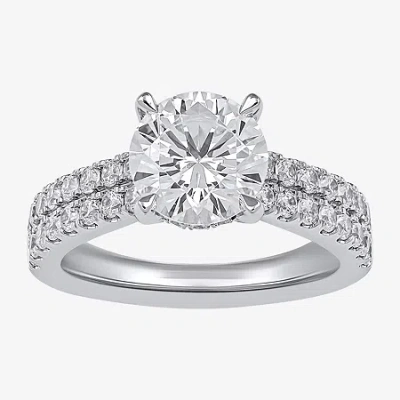 Modern Bride (h-i / Si1-si2) Womens 3 Ct. T.w. Lab Grown White Diamond 10k Or 14k Gold Round Side Stone Engagemen