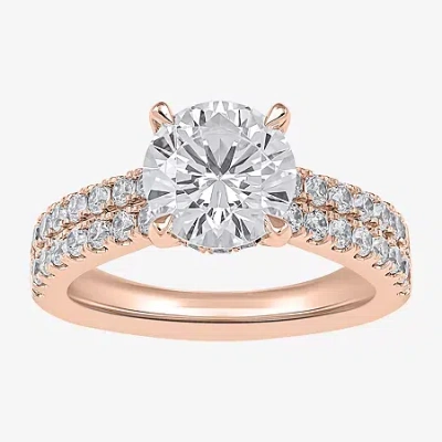 Modern Bride (h-i / Si1-si2) Womens 3 Ct. T.w. Lab Grown White Diamond 10k Or 14k Gold Round Side Stone Engagemen In Pink