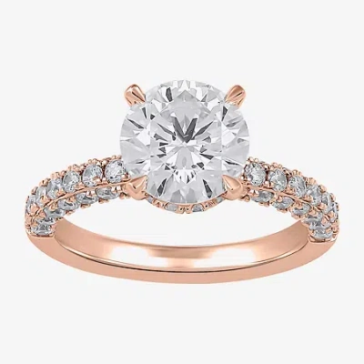 Modern Bride (h-i / Si1-si2) Womens 3 Ct. T.w. Lab Grown White Diamond 10k Or 14k Gold Round Side Stone Engagemen