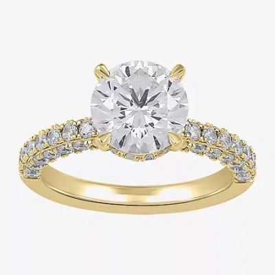 Modern Bride (h-i / Si1-si2) Womens 3 Ct. T.w. Lab Grown White Diamond 10k Or 14k Gold Round Side Stone Engagemen In Yellow