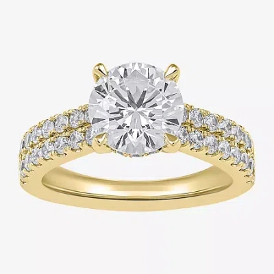 Modern Bride (h-i / Si1-si2) Womens 3 Ct. T.w. Lab Grown White Diamond 10k Or 14k Gold Round Side Stone Engagemen In Yellow