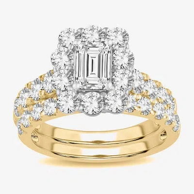 Modern Bride (h-i / Si1-si2) Womens 3 Ct. T.w. Lab Grown White Diamond 10k White Gold Cushion Side Stone Halo Bri