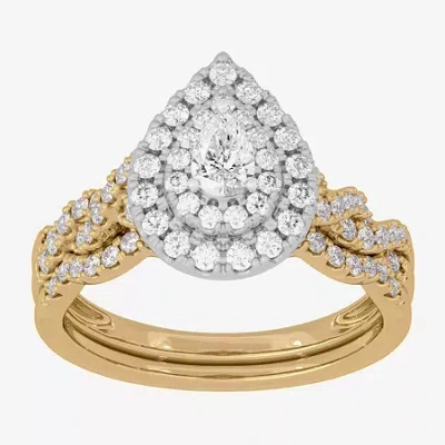 Modern Bride (h-i / Si1-si2) Womens 3/4 Ct. T.w. Lab Grown White Diamond 10k White Gold Pear Side Stone Halo Brid