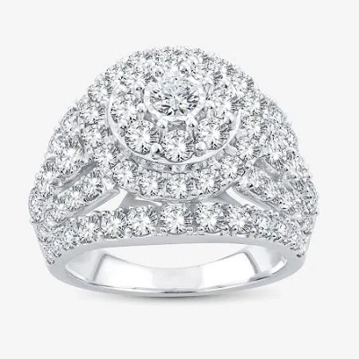 Modern Bride (h-i / Si1) Womens 4 Ct. T.w. Lab Grown White Diamond 10k White Gold Round Side Stone Halo Engagemen