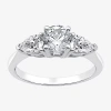 Modern Bride (h-i / Si2-i1) Womens 1 1/2 Ct. T.w. Lab Grown White Diamond 10k Gold Pear Round 3-stone Engagement  In Silver