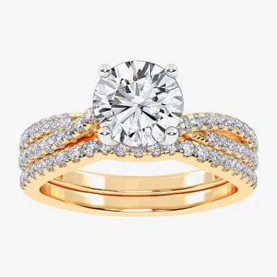 Modern Bride (h-i / Si2-i1) Womens 1 1/2 Ct. T.w. Lab Grown White Diamond 10k Gold Round Side Stone Bridal Set