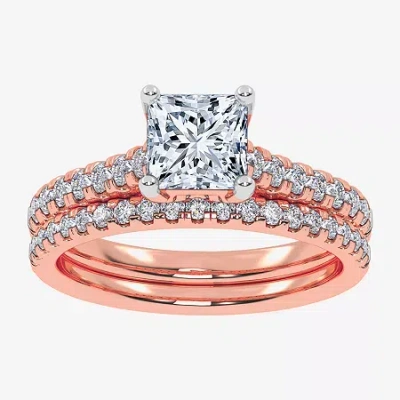 Modern Bride (h-i / Si2-i1) Womens 1 1/2 Ct. T.w. Lab Grown White Diamond 10k Or 14k Gold Side Stone Bridal Set In Pink