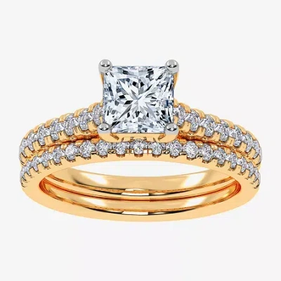 Modern Bride (h-i / Si2-i1) Womens 1 1/2 Ct. T.w. Lab Grown White Diamond 10k Or 14k Gold Side Stone Bridal Set