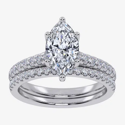 Modern Bride (h-i / Si2-i1) Womens 1 1/2 Ct. T.w. Lab Grown White Diamond 10k White Gold Marquise Side Stone Brid