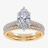 Modern Bride (h-i / Si2-i1) Womens 1 1/2 Ct. T.w. Lab Grown White Diamond 10k White Gold Marquise Side Stone Brid In Yellow