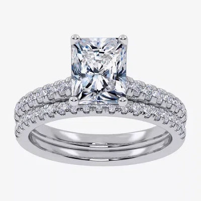 Modern Bride (h-i / Si2-i1) Womens 1 1/2 Ct. T.w. Lab Grown White Diamond 10k White Gold Rectangular Side Stone B In Brown