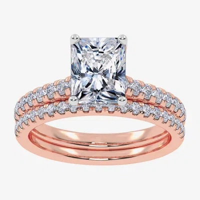 Modern Bride (h-i / Si2-i1) Womens 1 1/2 Ct. T.w. Lab Grown White Diamond 10k White Gold Rectangular Side Stone B In Brown