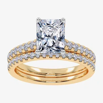 Modern Bride (h-i / Si2-i1) Womens 1 1/2 Ct. T.w. Lab Grown White Diamond 10k White Gold Rectangular Side Stone B In Yellow