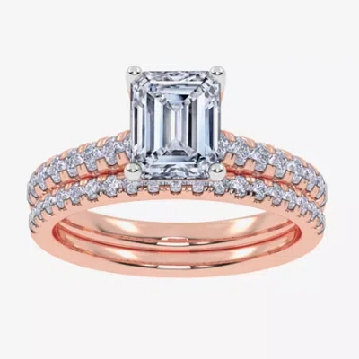 Modern Bride (h-i / Si2-i1) Womens 1 1/2 Ct. T.w. Lab Grown White Diamond 10k White Gold Side Stone Bridal Set In Brown