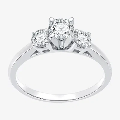 Modern Bride (h-i / Si2-i1) Womens 3/4 Ct. T.w. Lab Grown White Diamond 10k Gold Round 3-stone Engagement Ring