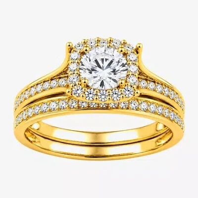 Modern Bride (h / I1-i2) Womens 1 Ct. T.w. Lab Grown White Diamond Sterling Silver Round Side Stone Halo Bridal S In Gold
