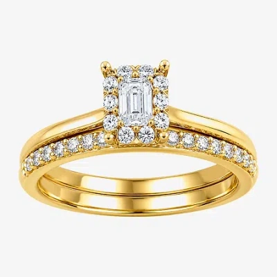 Modern Bride (h / I1-i2) Womens 1/2 Ct. T.w. Lab Grown White Diamond Sterling Silver Halo Bridal Set In Gold