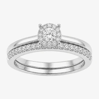 Modern Bride (h / I1-i2) Womens 1/2 Ct. T.w. Lab Grown White Diamond Sterling Silver Round Halo Bridal Set In Metallic