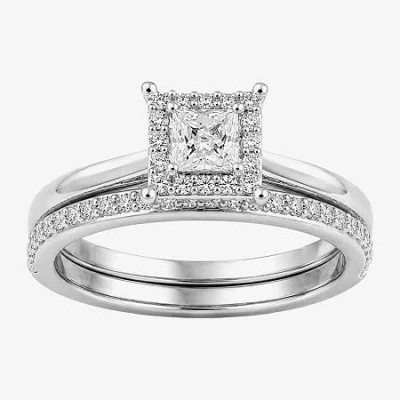 Modern Bride (h / I1-i2) Womens 3/4 Ct. T.w. Lab Grown White Diamond Sterling Silver Halo Bridal Set