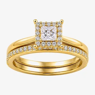Modern Bride (h / I1-i2) Womens 3/4 Ct. T.w. Lab Grown White Diamond Sterling Silver Halo Bridal Set In Gold