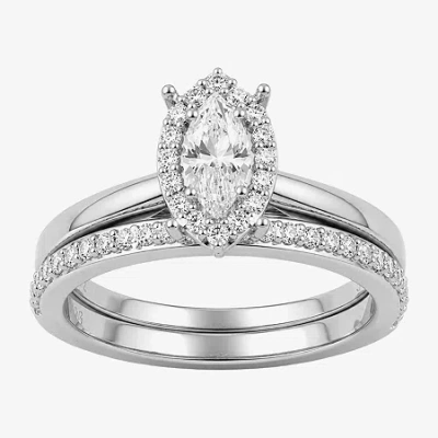Modern Bride (h / I1-i2) Womens 3/4 Ct. T.w. Lab Grown White Diamond Sterling Silver Marquise Halo Bridal Set