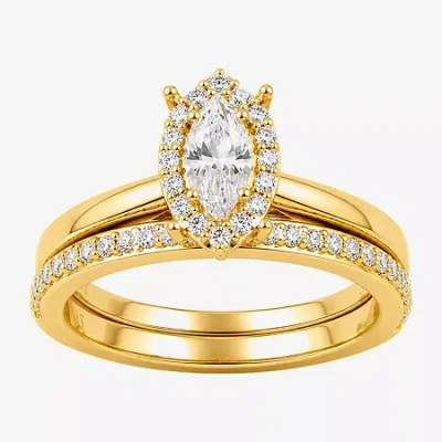 Modern Bride (h / I1-i2) Womens 3/4 Ct. T.w. Lab Grown White Diamond Sterling Silver Marquise Halo Bridal Set In Gold