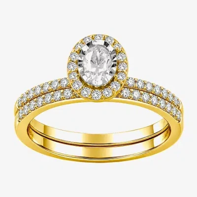 Modern Bride (h / I1-i2) Womens 5/8 Ct. T.w. Lab Grown White Diamond 14k Gold Over Silver Oval Side Stone Bridal 