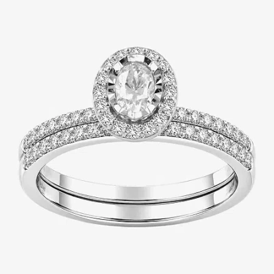 Modern Bride (h / I1-i2) Womens 5/8 Ct. T.w. Lab Grown White Diamond 14k Gold Over Silver Oval Side Stone Bridal  In Metallic