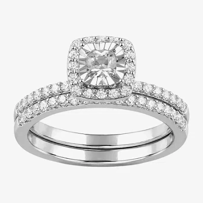 Modern Bride (h - I1-i2) Womens 5/8 Ct. T.w. Lab Grown White Diamond Sterling Silver Cushion Side Stone Ring Set