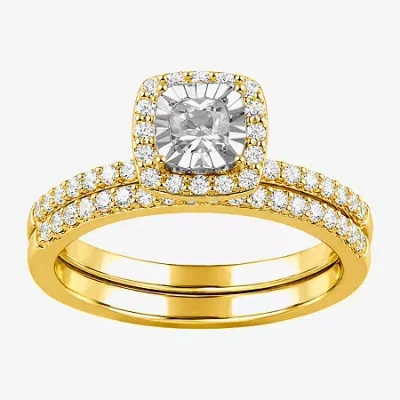 Modern Bride (h - I1-i2) Womens 5/8 Ct. T.w. Lab Grown White Diamond Sterling Silver Cushion Side Stone Ring Set In Gold