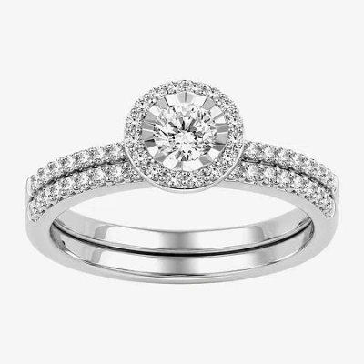 Modern Bride (h / I1-i2) Womens 5/8 Ct. T.w. Lab Grown White Diamond Sterling Silver Round Side Stone Bridal Set