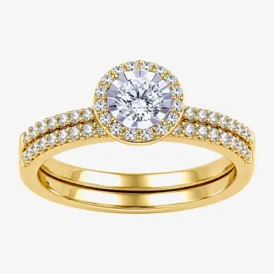 Modern Bride (h / I1-i2) Womens 5/8 Ct. T.w. Lab Grown White Diamond Sterling Silver Round Side Stone Bridal Set In Gold