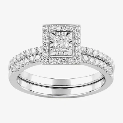 Modern Bride (h / I1-i2) Womens 5/8 Ct. T.w. Lab Grown White Diamond Sterling Silver Side Stone Bridal Set In Metallic
