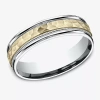 Modern Bride Hammered Mens 6mm 10k Two Tone Gold Wedding Band In Gold