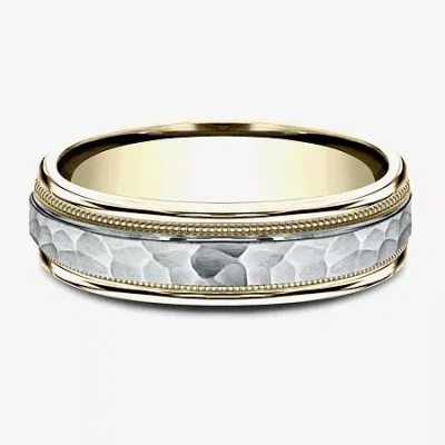 Modern Bride Hammered Mens 6mm 10k Two Tone Gold Wedding Band In Gray