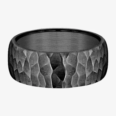 Modern Bride Hammered Mens 8mm Tantalum Wedding Band In Transparent