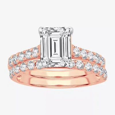 Modern Bride (h-i / Si1-si2) Signature By  Emerald Cut Womens 2 Ct. T.w. Lab Grown White Diamond Brid In Pink