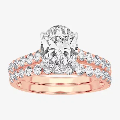 Modern Bride (h-i / Si1-si2) Signature By  Womens 3 Ct. T.w. Lab Grown White Diamond In 14k Gold Oval In Pink