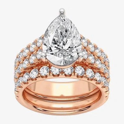 Modern Bride (h-i / Si1-si2) Signature By  Womens 5 Ct. T.w. Lab Grown White Diamond In 14k Gold Pear In Pink