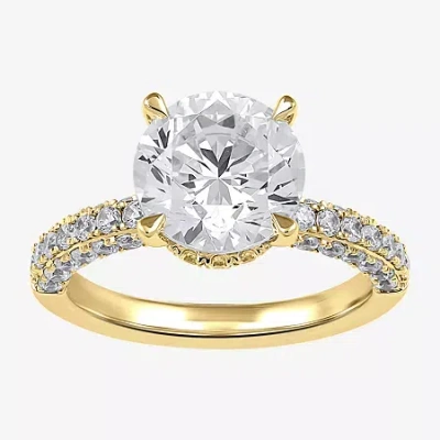 Modern Bride (h-i / Si1-si2) Womens 4 Ct. T.w. Lab Grown White Diamond 10k Or 14k Gold Round Side Stone Engagemen In Yellow