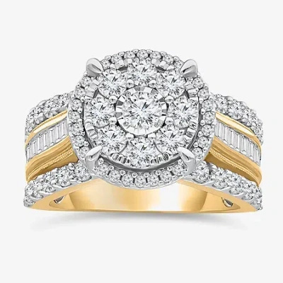 Modern Bride (i / I1) Womens 2 Ct. T.w. Lab Grown White Diamond 10k White Gold Round Side Stone Halo Engagement R