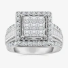 Modern Bride (i / I1) Womens 2 Ct. T.w. Lab Grown White Diamond 10k White Gold Side Stone Halo Engagement Ring In Silver