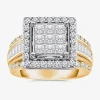 Modern Bride (i / I1) Womens 2 Ct. T.w. Lab Grown White Diamond 10k White Gold Side Stone Halo Engagement Ring In Gold